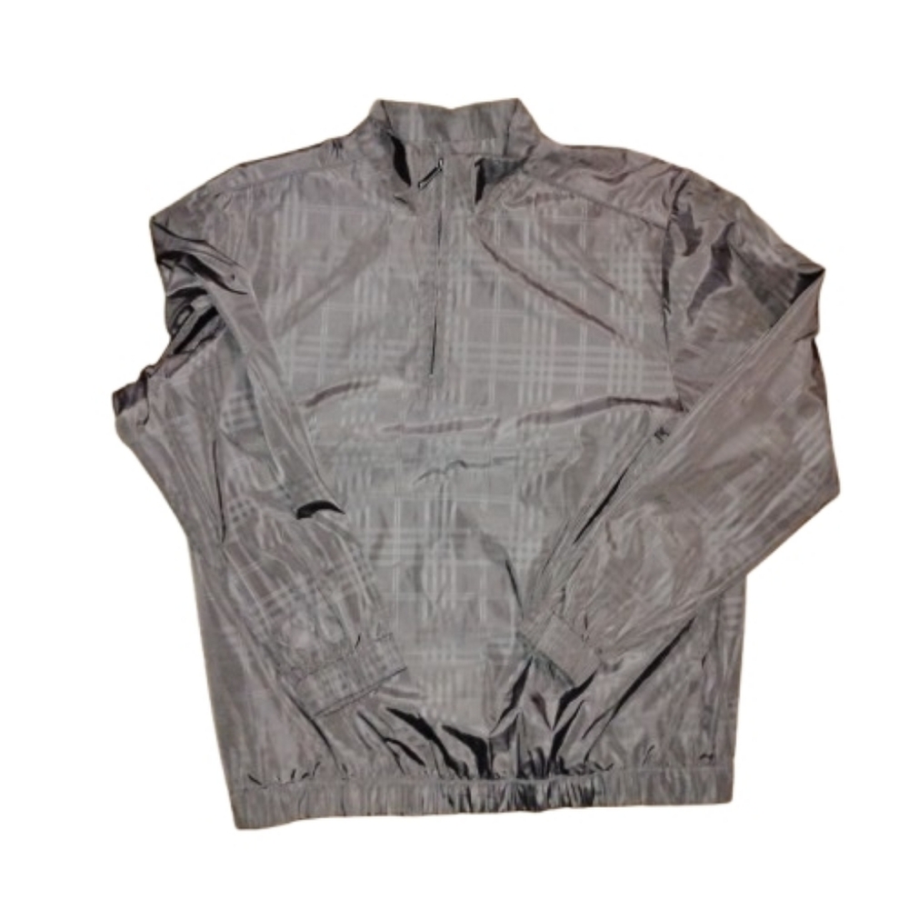 PGA Tour Mens Windbreaker Jacket Gray Plaid Jacket Med Polyester Long Sleeve 1/4